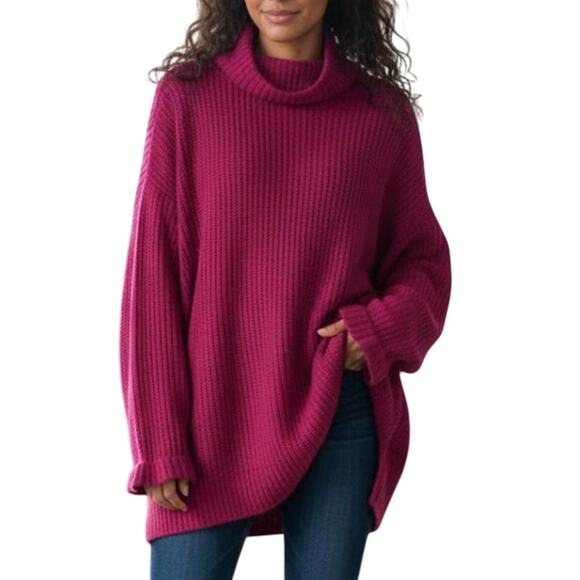 AMERICAN EAGLE Oversized Fit Sweater Mock Neck Chunky Knit Pink Womens Size L/XL - Picture 1 of 6